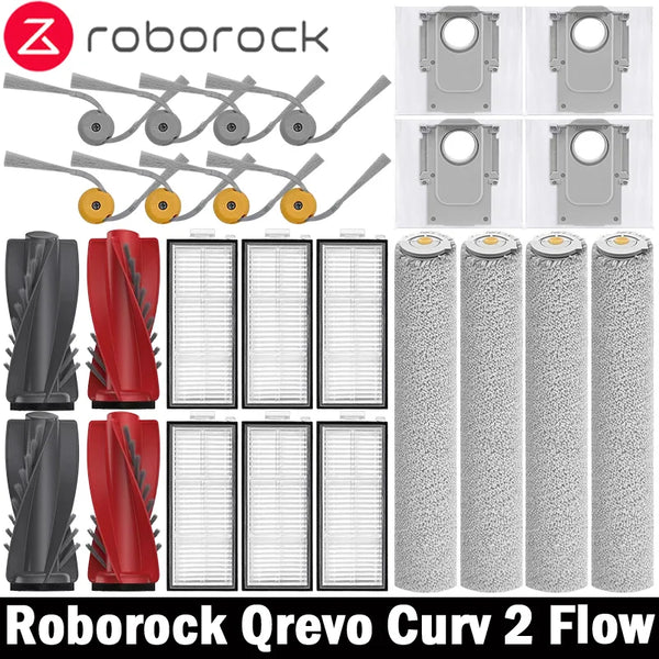 Compatible with Roborock Qrevo Curv 2 Flow/Qrevo Curv 2 Flow Robot Vacuum Cleaner Main Roller Side Brush Filter Mop Cloth Dust Bag Accessories