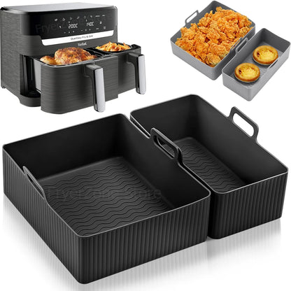 2PCS Silicone Air Fryer Mold for Tefal Ey901840 Reusable Air Fryer Oven Baking Tray Dual Basket 5.2/3.1L Airfryer Accessories