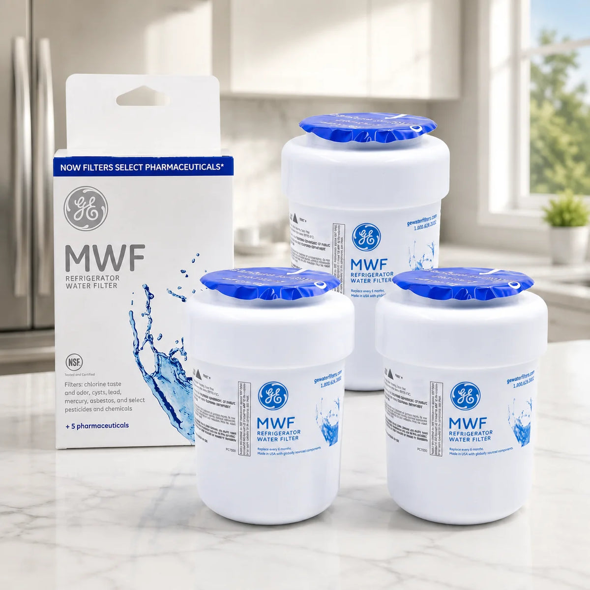 Replacement Compatible with GE MWF Refrigerator Water Filters MWFP FMG-1 MWFA GWF WFC1201 RWF1060 197D6321P006 469991 3 Pack