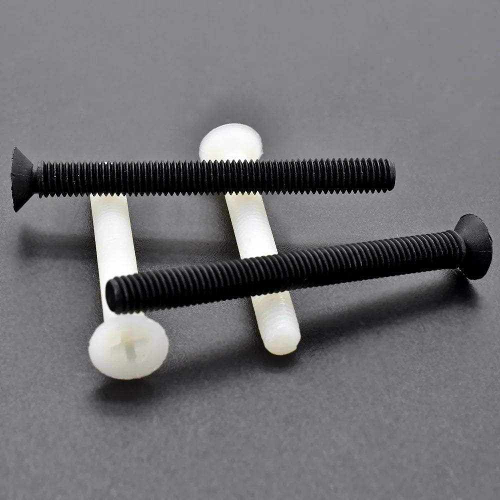 20-500Pcs M2M2.5M3M4M5M6M8 White Black Nylon Plastic Phillips Screw Metric Thread Countersunk Head Bolt Screw Fastener6-40mm