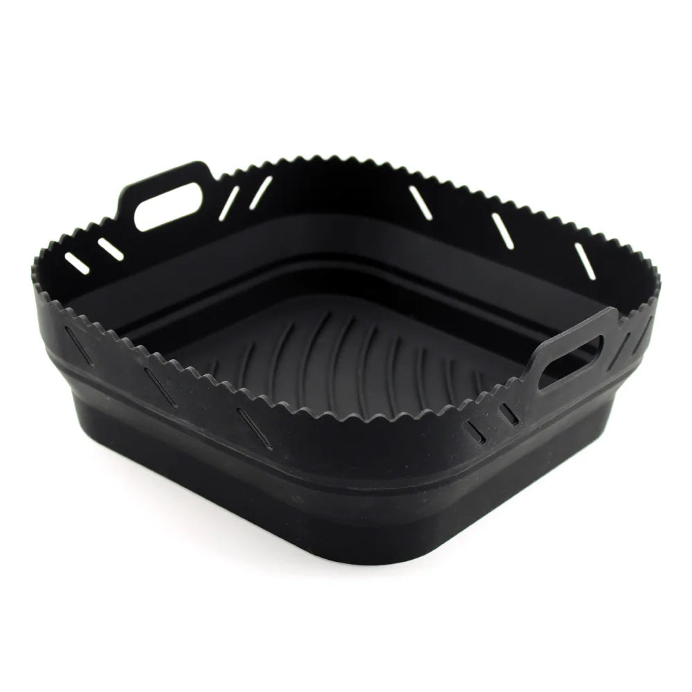 Square Air Fryer Silicone Basket Pot Reusable Foldable AirFryer Mold Liners Bpa Free Oven Baking Tray Mat Kitchen Accessories