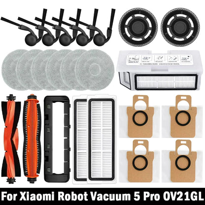 Compatible with Xiaomi Robot Vacuum 5 Pro/OV21GL Robot Vacuum Cleaner Accessories Mop Dust Bag Main Brush Side Brush Filter Replacement