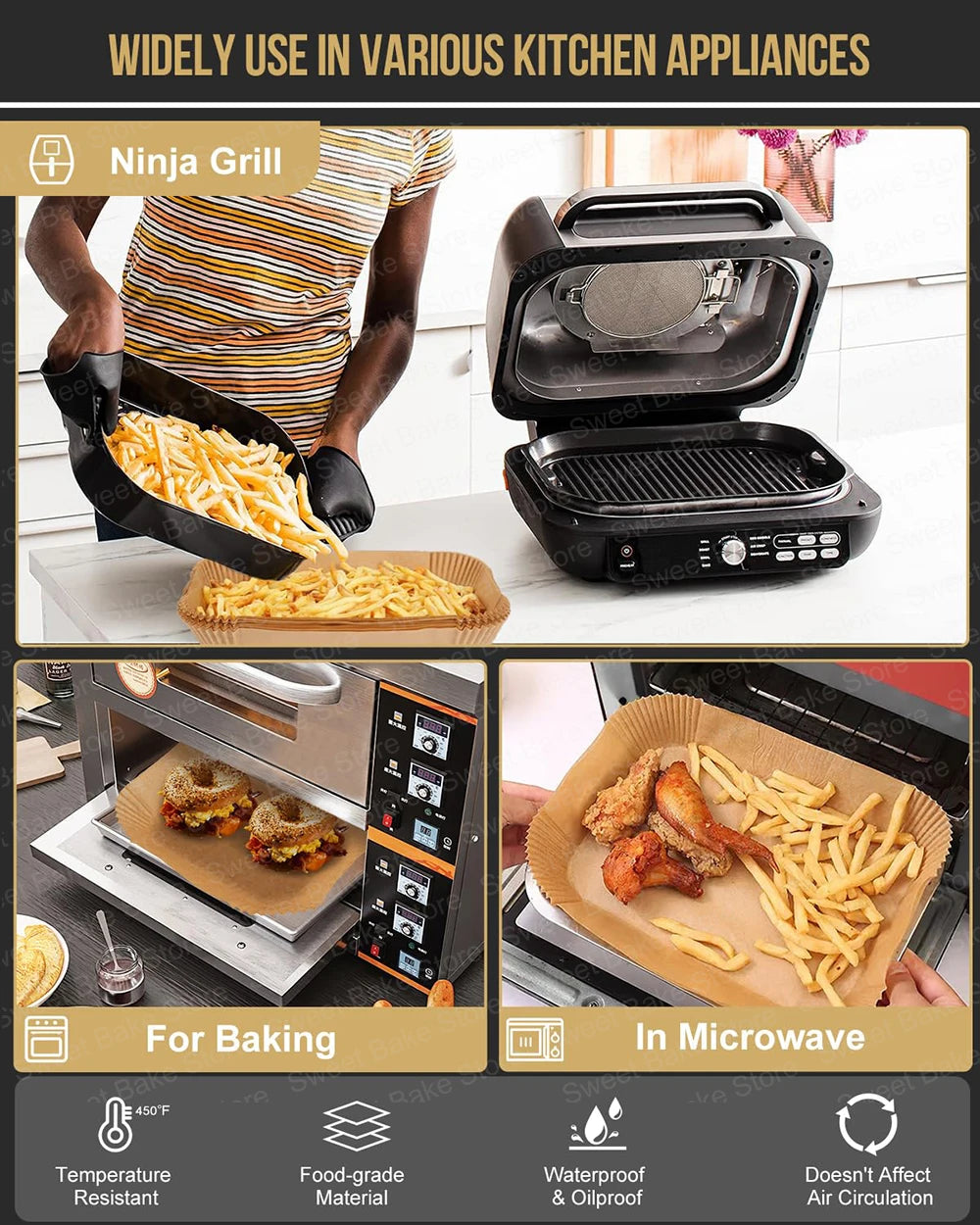 Air Fryer Liners Rectangular Disposable Parchment Paper for Ninja FG551 6-in-1 Grill Air Fryer Baking Accessories for Ninja XL