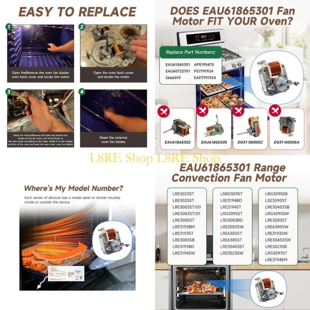 L8RE EAU61865301 Fan Motor Assembly Microwave Oven Replacement Part