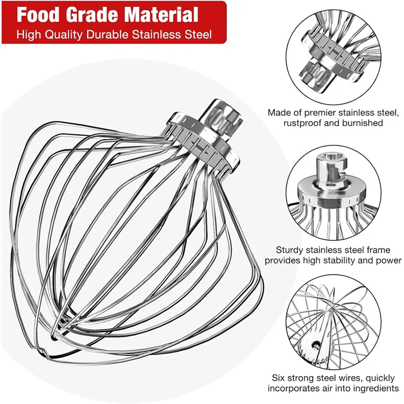 B89B-KN211WW Stainless Steel 11-Wire Whip Attachment For Kitchenaid Bowl Lift Mixer 7QT Bowl Replacement Egg Beater Whisk Durabl