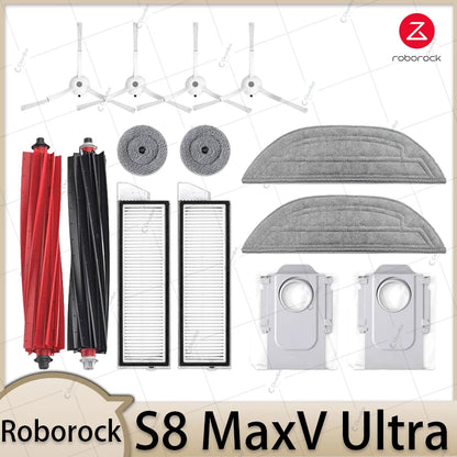 Compatible with Roborock S8 MaxV Ultra Robot Vacuum Parts Main Roller Side Brush Hepa Filter Mop Pad Cloth Dust Bag Accessories