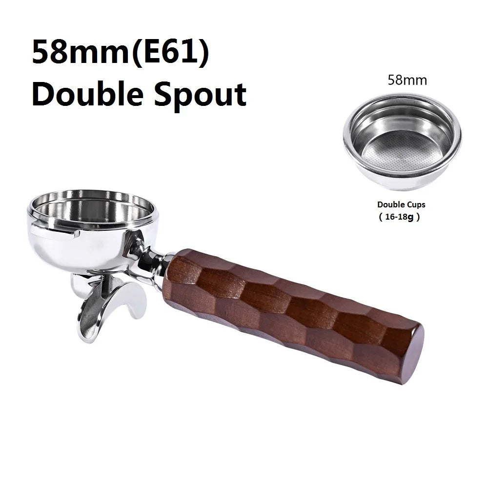 58mm Bottomless Coffee Portafilter for Expobar E61 Rocket Coffee Machine with Double Spout 304 Stainless Steel Filter Basket