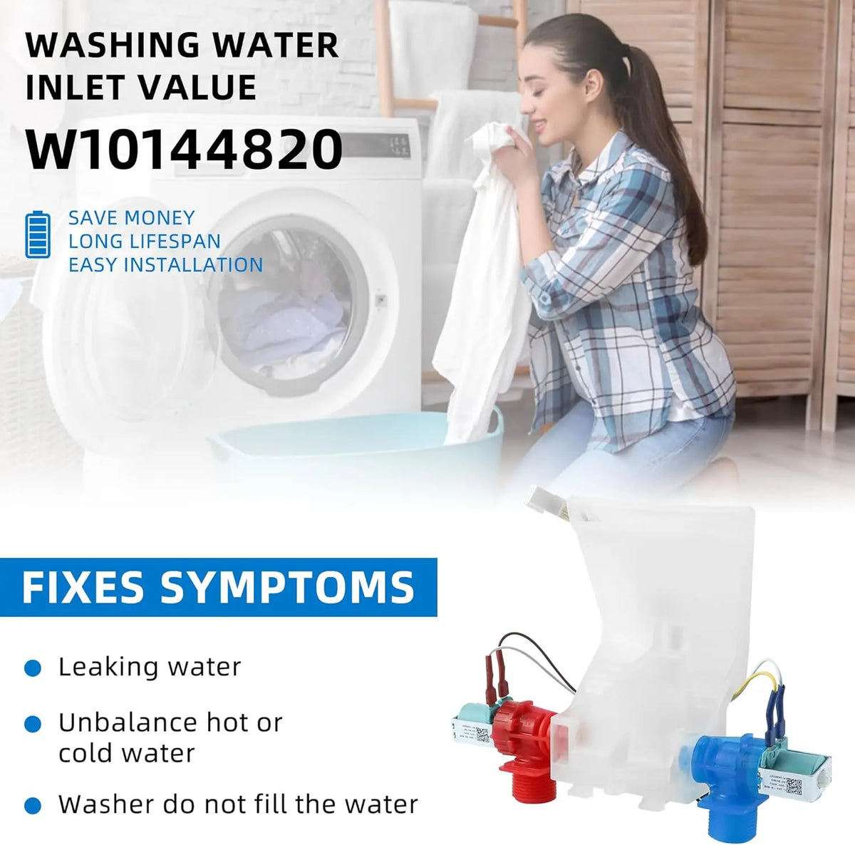 W10144820 Washer Water Inlet Valve Compatible with Whirlp-ool Ken-more May-tag Washing Machine Replace W10140911 WPW10144820