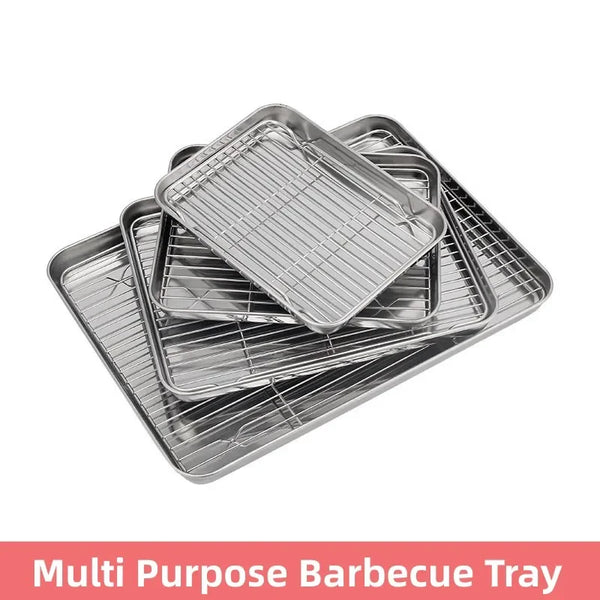 Stainless Steel Barbecue Tray Flat Chassis Multi Purpose Removable Cooling Rack Tray Set Kitchen Nonstick Cake Baking Pan