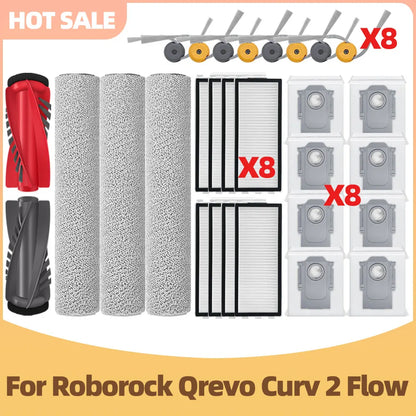 Compatible with Roborock Qrevo Curv 2 Flow / Qrevo Edge 2 Flow / Saros 20 Flow Roller Mop Main Side Brush Filter Dust Bag Parts