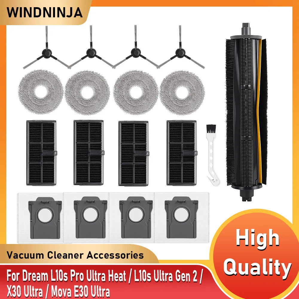 For Dreame L10s Pro Ultra Heat/L10s Ultra Gen 2/X30 Ultra/Mova E30 Ultra Vacuum Cleaner Main Roller Brush Filter Mop Dust Bag