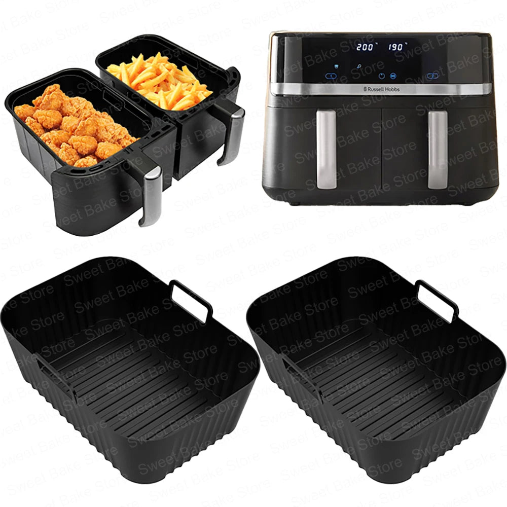 Pack of 2 Airfryer Reusable Silicone Baking Moulds for Russell Hobbs Dual Basket 9L, Non-Stick Dual Zone Air Fryer Accessories