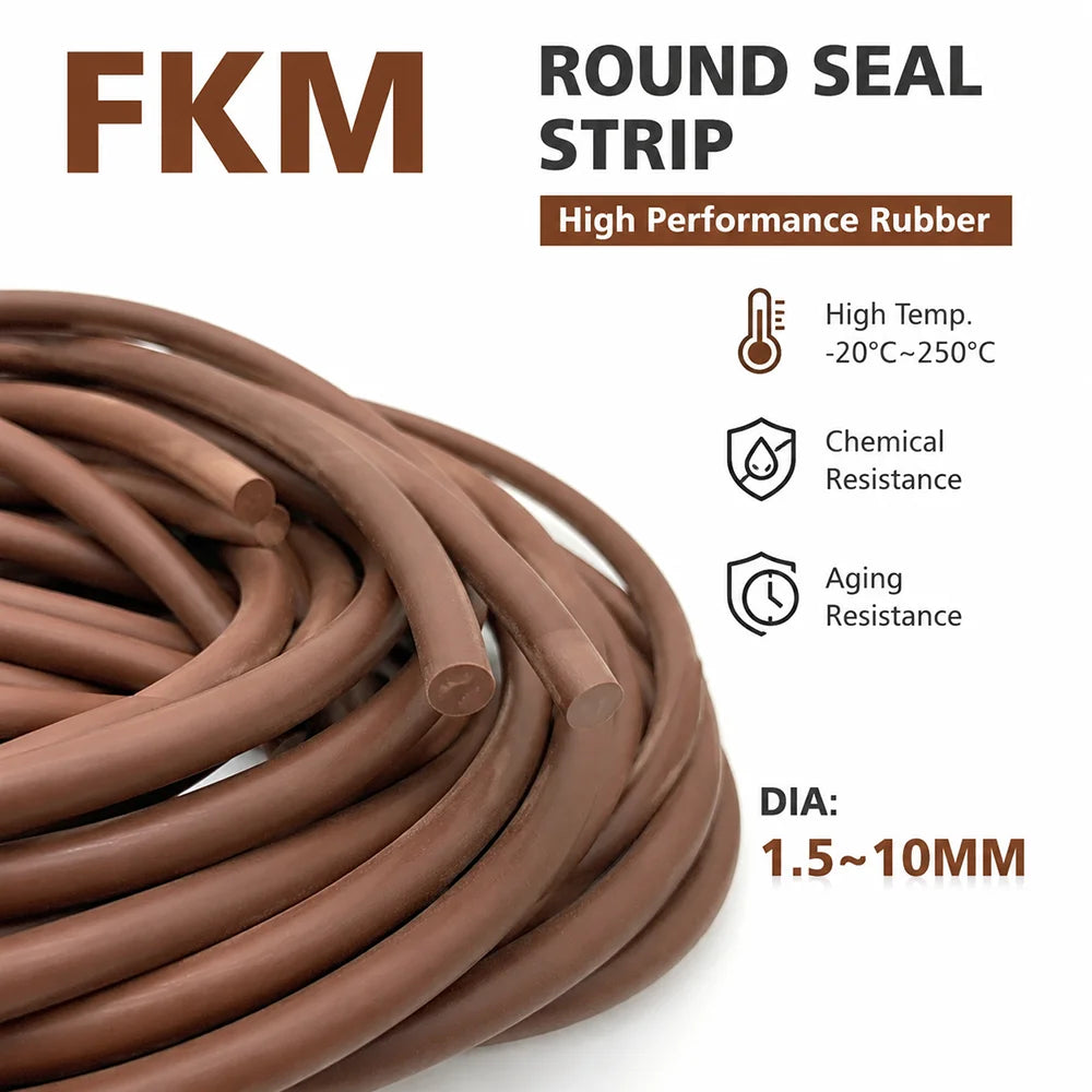 10/5/2M Brown FKM Seal Strip Dia 1.5~10mm Corrosion resistant/oil/chemical tank sealing strip