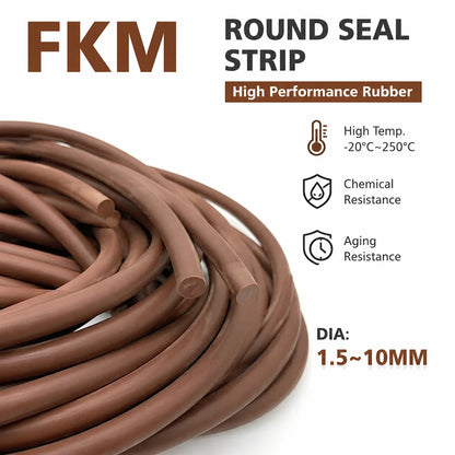 10/5/2M Brown FKM Seal Strip Dia 1.5~10mm Corrosion resistant/oil/chemical tank sealing strip