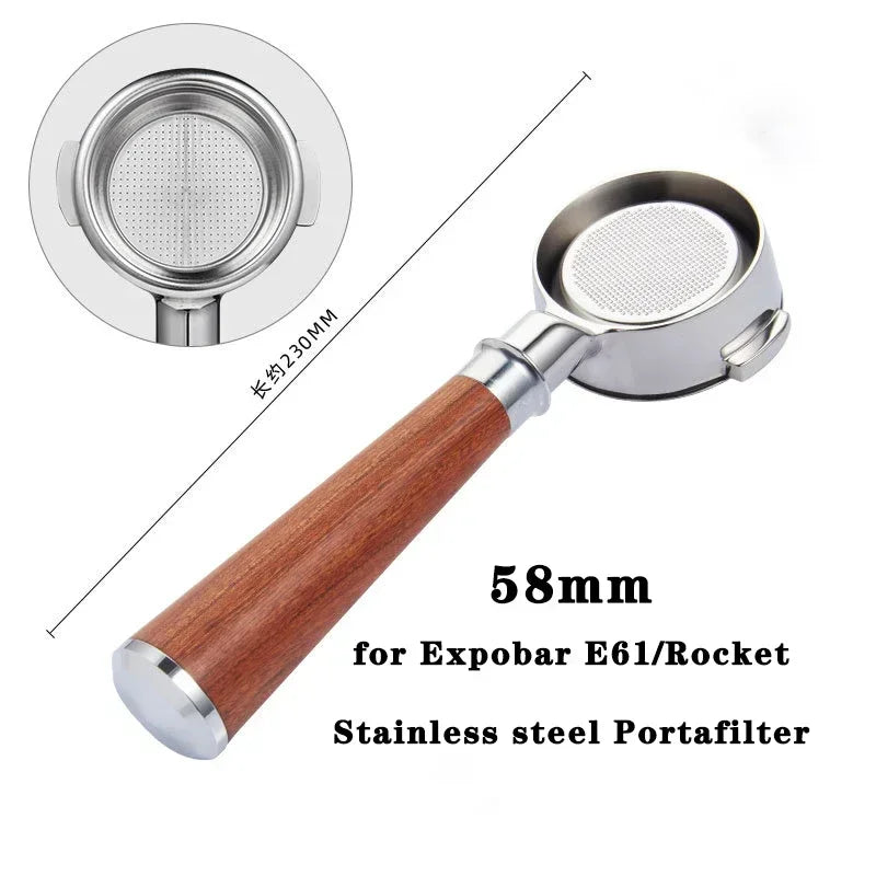 58mm 2ears Bottomless Portafilter for Expobar/E61/Rocket Espresso Machine Stainless Steel Modified Coffee Handle Filter Tool