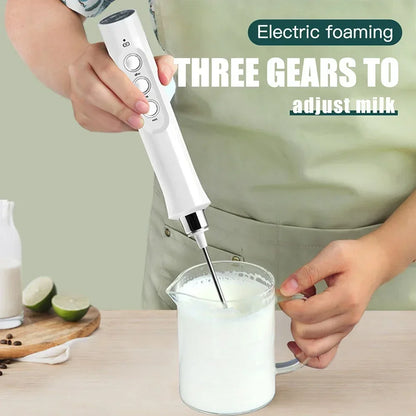 USB Rechargeable Electric Milk Frother Mini Handheld Foam Maker 3 Speed Whisks for Latte Coffee Cappuccino Stainless Steel Egg Beater Drink Mixer Hot Chocolate Blender Portable Cordless Kitchen Gadgets Tools