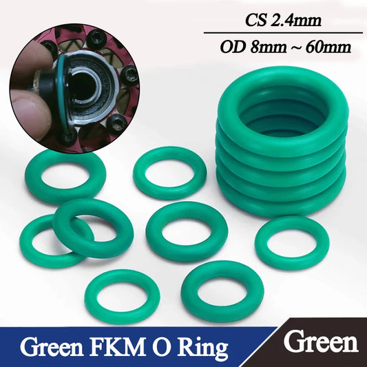 FKM Green O Ring Gasket CS 2.4mm OD 8mm ~ 60mm Fluorine Rubber Sealing Washer Heat Resistant Acid Alkali 10/50Pcs