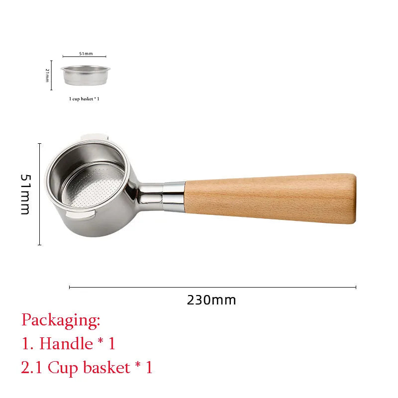 51mm Coffee Basket Delong ECO310 Mmodified Solid Wood Handle Two Ears Stainless Steel Bottomless Portafilter Barista Accessories