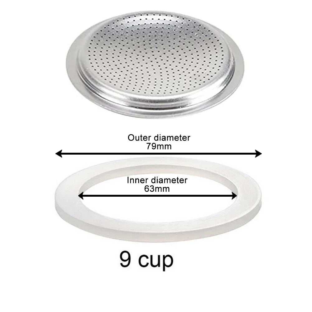 Replacement Silicone Gaskets And 1pc Aluminum Filter Moka Pot For Coffee Espresso Moka Stove Pot Top Silicone Rubber
