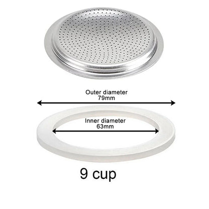 Replacement Silicone Gaskets And 1pc Aluminum Filter Moka Pot For Coffee Espresso Moka Stove Pot Top Silicone Rubber