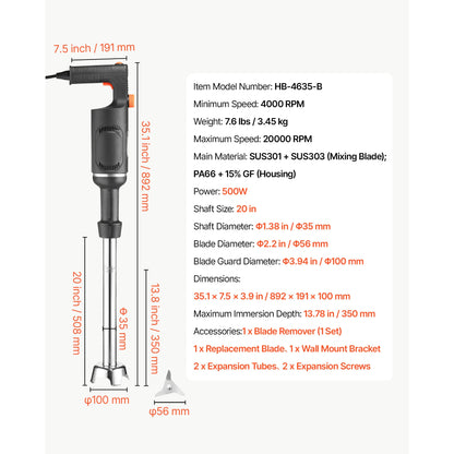 SucceBuy Commercial Immersion Blender for Restaurant Handheld Stick for Soups Sauces Variable Speed Stainless Steel 3-Blade Head