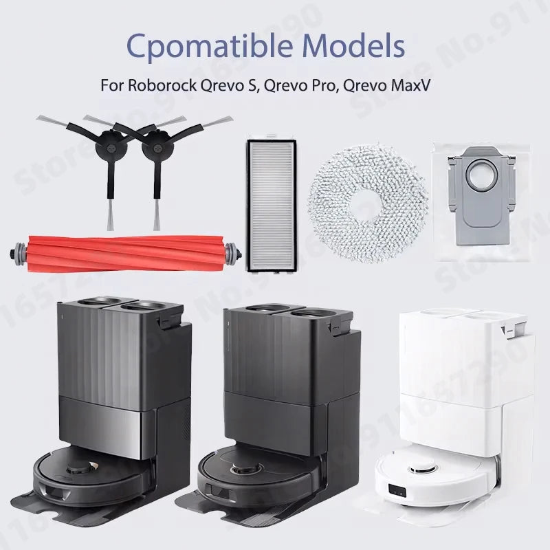 Compatible with Roborock Qrevo S Qrevo Pro Qrevo MaxV Robot Vacuum Parts Main Roller Side Brush Hepa Filter Mop Pad Cloth Dust Bag Accessories