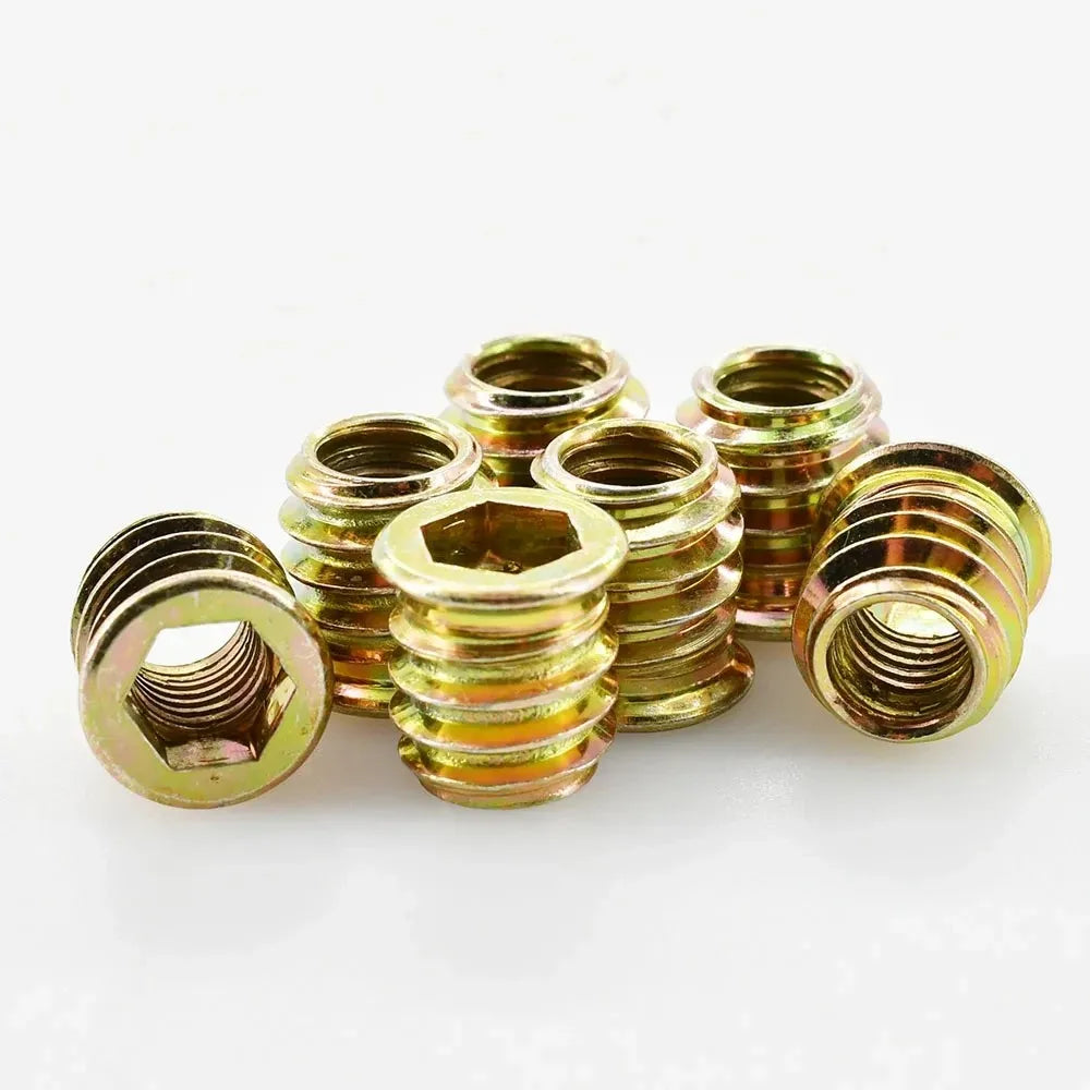 50pcs/100pcs Furniture Nut Zinc Alloy Hex Drive Insert Nuts Hex Drive Head Threaded For Wood Furniture Connector M4 M5 M6 M8 M10