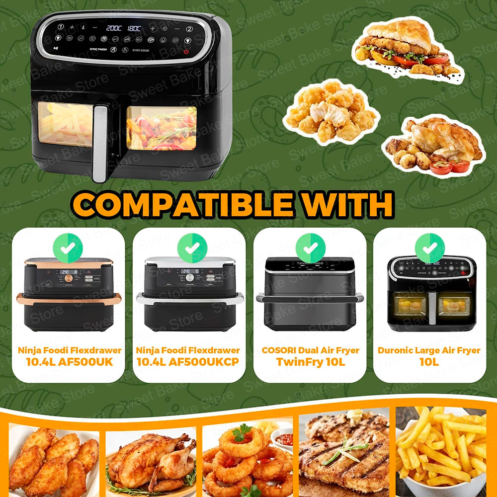 Air Fryer Disposable Liners 10.4L Dual Zone 5.2L Baking Paper for Ninja Foodi Flex AF500EU/AF500EUCP, Cosori 10L