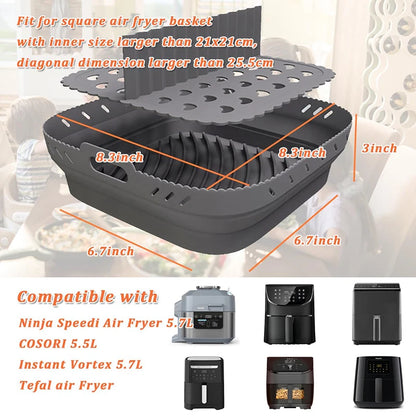 Square Air Fryer Silicone Basket Pot Reusable Foldable AirFryer Mold Liners Bpa Free Oven Baking Tray Mat Kitchen Accessories