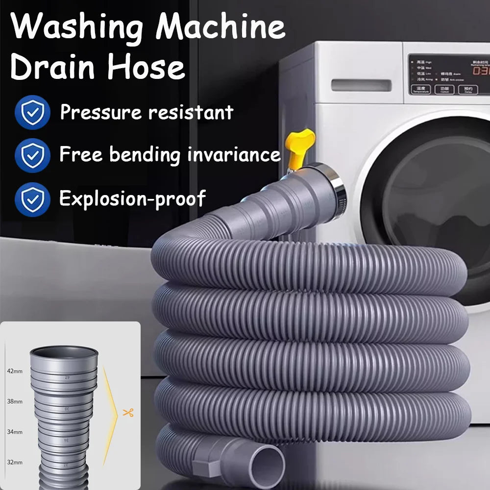 1pc 60/80/100/150/200/300/500cm Washing Machine Extension Drain Hose Trimmable Drainage Pipe Plastic Stretchable Flexible Hose
