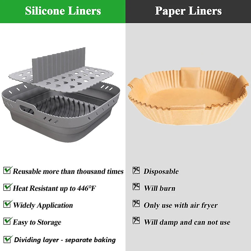 Air Fryer Silicone Shape Basket Round Square Reusable Foldable 20cm/22cm AirFryer Mold Liner Accessories