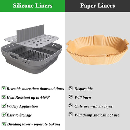 Air Fryer Silicone Shape Basket Round Square Reusable Foldable 20cm/22cm AirFryer Mold Liner Accessories