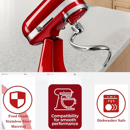Stainless Steel Spiral Dough Hook For KitchenAid 4 5 5Qt Stand Mixer Kneading Attachment Accessories