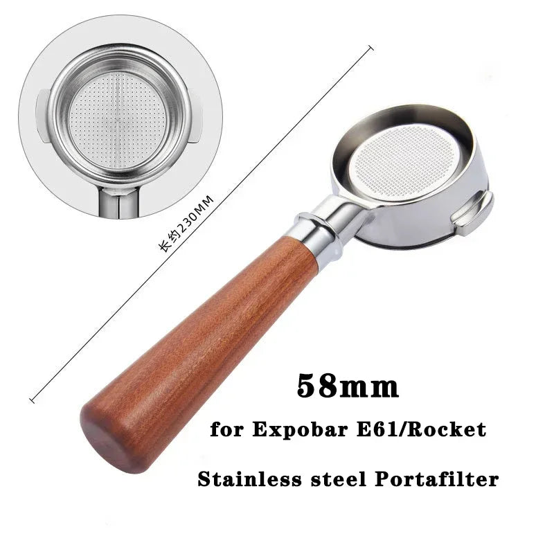 58mm 2ears Bottomless Portafilter for Expobar/E61/Rocket Espresso Machine Stainless Steel Modified Coffee Handle Filter Tool