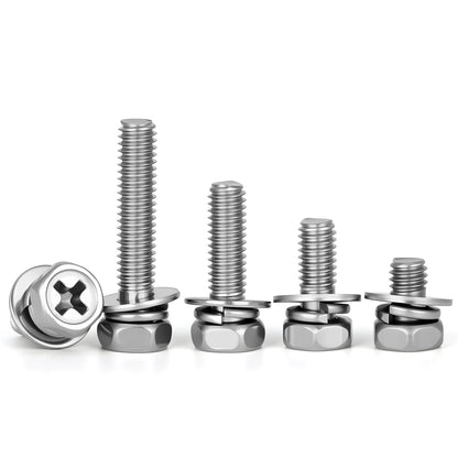 M3 M4 M5 M6 M8 M10 Cross Recessed Hex Head with Washer Sem Screw Stainless Steel Metric Three Combination Thread 3-20 Pcs