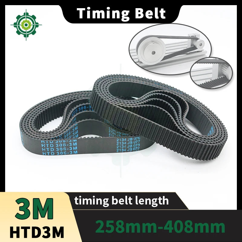 HTD3M Timing Belt Length 258mm-408mm HTD3M Pulley Belt Width 6mm 10mm 15mm 20mm 3M Rubber Belt Loop Belt HTD 3M Synchronous Belt
