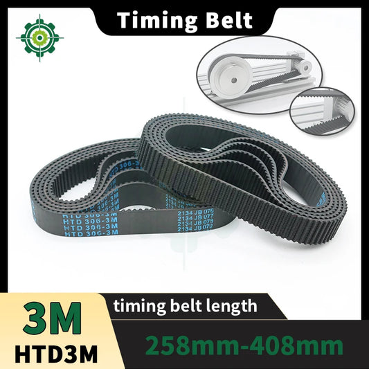 HTD3M Timing Belt Length 258mm-408mm HTD3M Pulley Belt Width 6mm 10mm 15mm 20mm 3M Rubber Belt Loop Belt HTD 3M Synchronous Belt