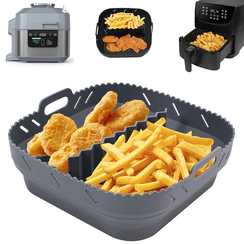 Square Air Fryer Silicone Basket Pot Reusable Foldable AirFryer Mold Liners Bpa Free Oven Baking Tray Mat Kitchen Accessories