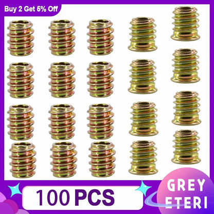 50pcs/100pcs Furniture Nut Zinc Alloy Hex Drive Insert Nuts Hex Drive Head Threaded For Wood Furniture Connector M4 M5 M6 M8 M10