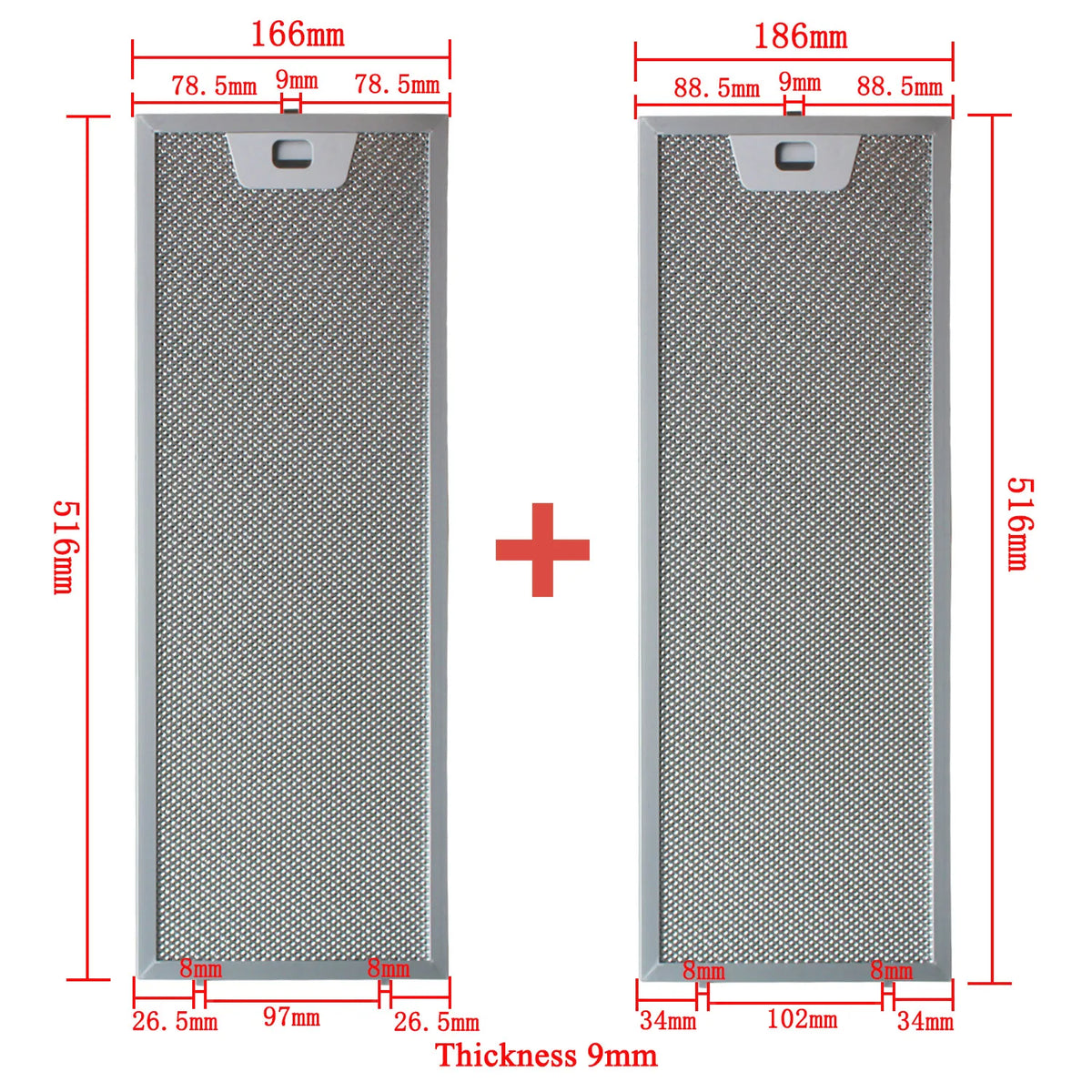 00660222 00660223 Cooker Hood Filter Set 516x166/516x186mm Kitchen Extractor Range Hood Grease Filter Aluminium 1pcs