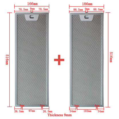 00660222 00660223 Cooker Hood Filter Set 516x166/516x186mm Kitchen Extractor Range Hood Grease Filter Aluminium 1pcs