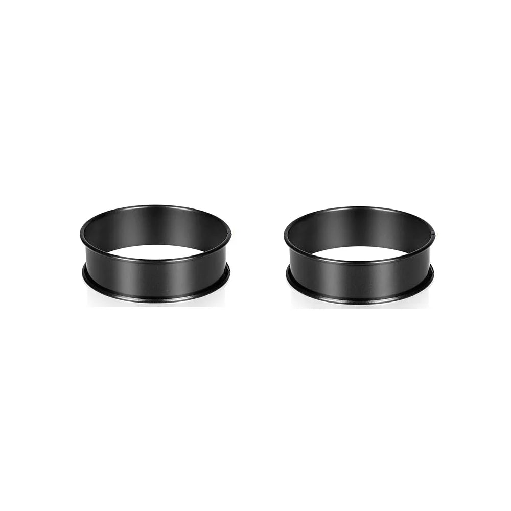 6PCS Tart Crumpet Muffin Ring Set Stainless Steel Nonstick Black Double-Rolled for Pancake Pastry Omelet Home Baking