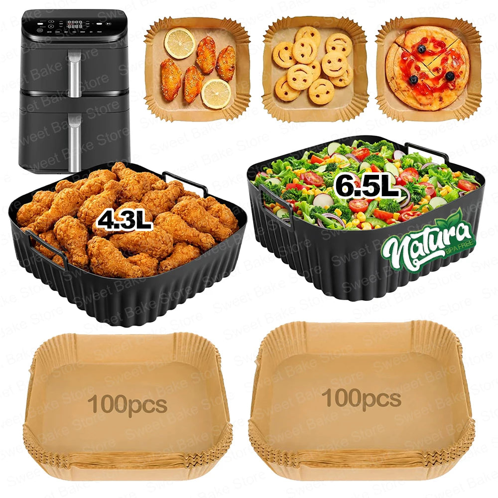 Hot Air Fryer Accessories for Cosori Turbo Tower 10.8L Double Stack, AirFryer Baking Paper & Silicone Mould (6.5L & 4.3L)