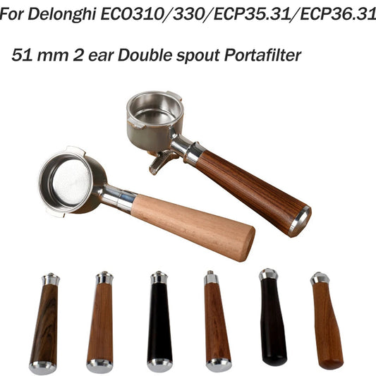 51 MM 2 Ear Filter for Delonghi ECO310/330 Stainless Steel Double Spout Coffee Portafilter Modified Handle Coffee Accessories