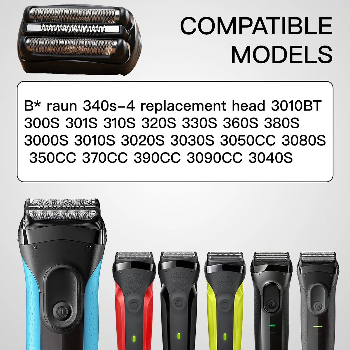 Replacement Head Compatible with Braun Series 3 S3 Wet and Dry Head Foil and Cutter Electric Shaver Head 300s,301s,320s,3080s,3040s,350cc