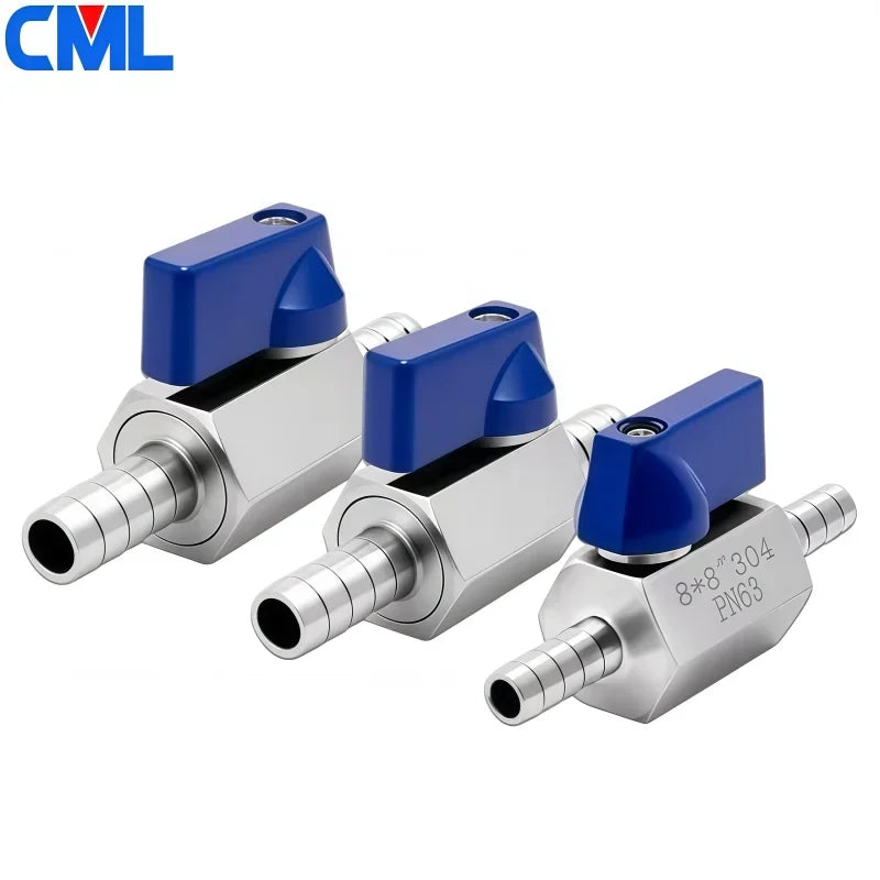 Hose Barb Mini Ball Valve Sanitary Grade 304 Stainless Steel 7mm 8mm 10mm 12mm Gas Water Oil Hose Pipe Skin Joint Micro Valve