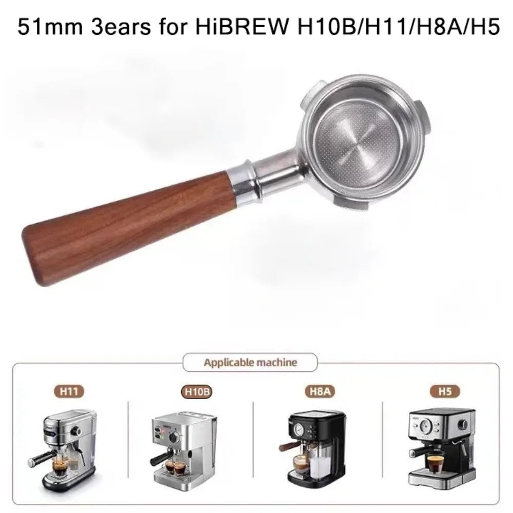 51mm 3-lug Bottomless Portafilter for HiBREW H10B/H11/H8A/H5 Espresso Machine Stainless Steel Coffee Handle Filter Tool