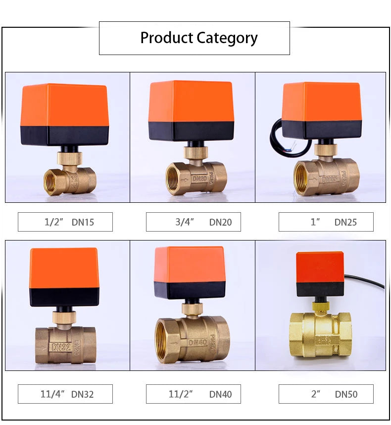1-1/2" Motorized 2-Way Ball Valve DN40 Brass Electric Ball Valve 3-Wire 2 Point Control 220V 12V 24V