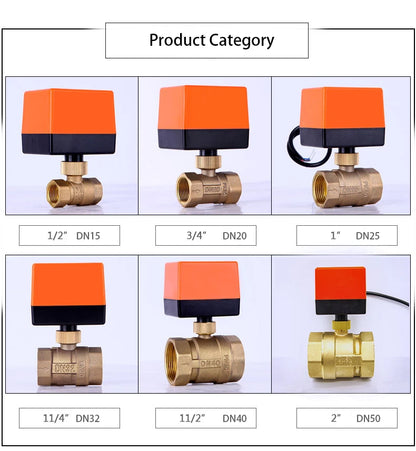 1-1/2" Motorized 2-Way Ball Valve DN40 Brass Electric Ball Valve 3-Wire 2 Point Control 220V 12V 24V