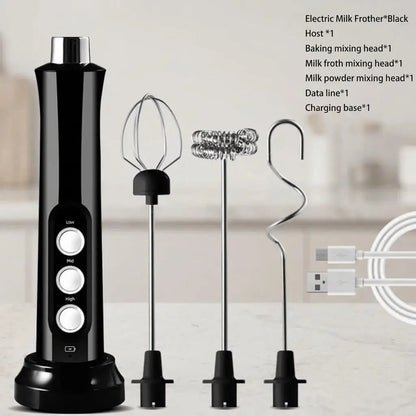 USB Rechargeable Electric Milk Frother Mini Handheld Foam Maker 3 Speed Whisks for Latte Coffee Cappuccino Stainless Steel Egg Beater Drink Mixer Hot Chocolate Blender Portable Cordless Kitchen Gadgets Tools